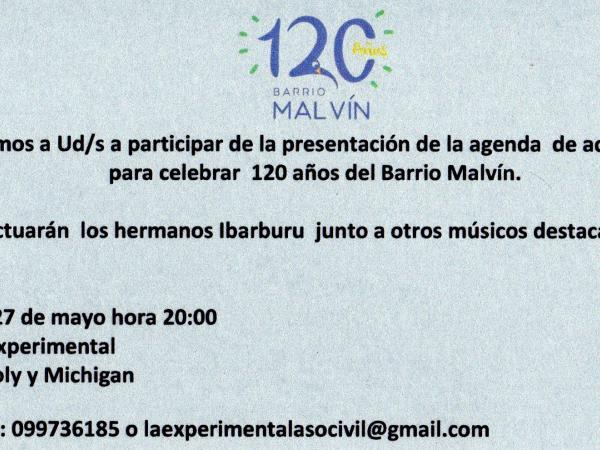Afiche de la Presentación de la agenda de actividades por los 120 años del barrio Malvín